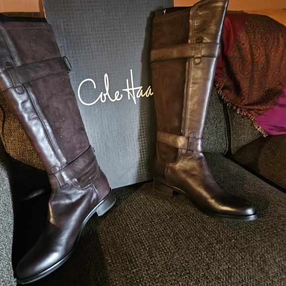 Cole Haan Dark Brown Leather and Suede Boots - Picture 2 of 7